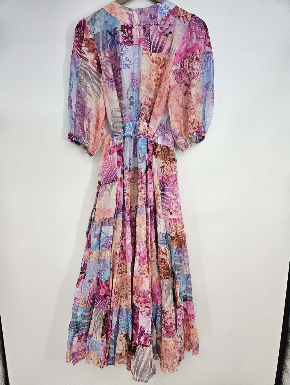 Johnny Was Jade Silk Blend Patchwork Floral Annalise Wrap Midi Dress - Picture 9 of 13